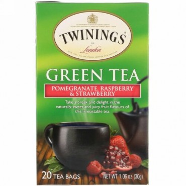 Twinings, 緑茶、ザクロ、ラズベリー&ストロベリー、ティーバッグ20袋、1.06オンス（30 g）
