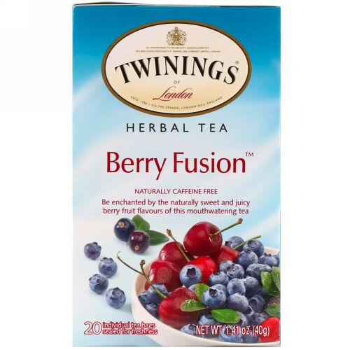 Twinings, ハーブティー、ベリーフュージョン、カフェインフリー、個別ティーバッグ20個、1.41 oz (40 g)