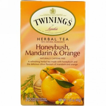 Twinings, ハーブティー、ハニーブッシュ、マンダリン＆オレンジ、カフェインフリー、ティーバッグ20個入、1.41 oz (40 g)