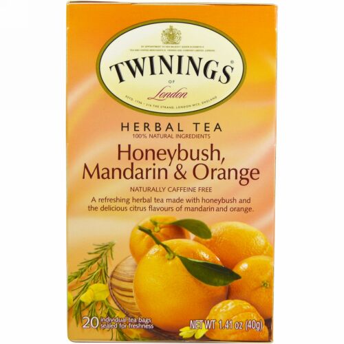Twinings, ハーブティー、ハニーブッシュ、マンダリン＆オレンジ、カフェインフリー、ティーバッグ20個入、1.41 oz (40 g)