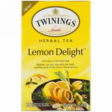 Twinings, ハーブティー、レモンデライト、カフェインフリー、ティーバッグ20個、1.41オンス (40 g) (Discontinued Item)