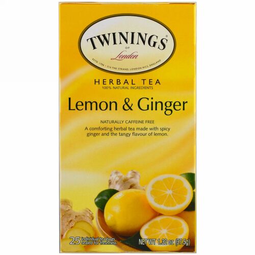Twinings, ハーブティー、レモン & ショウガ、カフェインフリー、ティーバッグ 25 袋、1.32 oz (37.5 g)