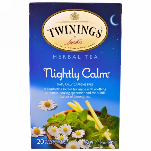Twinings, ハーブティー, ナイティ・カーム, ナチュラルでカフェイン無し, 20 ティーバッグ, 1.02 オンス (29g)
