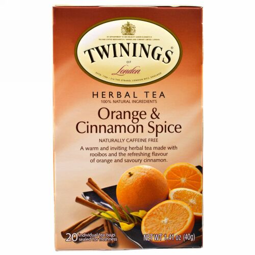 Twinings, ハーブティー、オレンジ＆シナモンスパイス、天然カフェインフリー、ティーバッグ20袋入り、1.41 オンス (40 g)