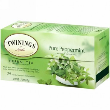 Twinings, ハーバルティー、ピュアペッパーミント、カフェインフリー、ティーバッグ25個、50g