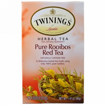 Twinings, Herbal Tea, Pure Rooibos Red Tea, Caffeine Free, 20 Tea Bags, 1.41 oz (40 g) (Discontinued Item)