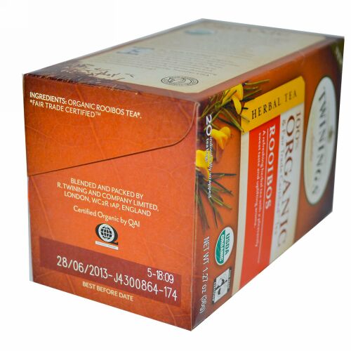 Twinings, 有機ハーブティー, ルイボスティー, 20ティーバッグ, 1.27オンス (36 g)