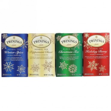 Twinings, Seasonal Tea Variety Pack, Special Edition, Holiday, 4 Boxes, 20 Tea Bags Each (Discontinued Item)