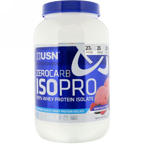 USN, Zero Carb ISOPRO, 100% Whey Protein Isolate, Berry Blast Sorbet, 1.65 lbs (750 g) (Discontinued Item)