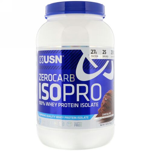 USN, Zero Carb ISOPRO 100% Whey Protein Isolate, Chocolate, 1.65 lb (750 g) (Discontinued Item)