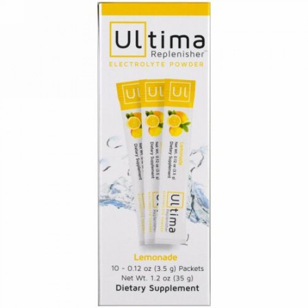 Ultima Replenisher, ウルティマ補充用電解質パウダー、レモネード、10袋、各0.12 oz (3.5 g)