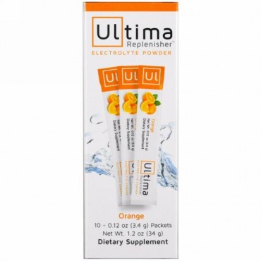 Ultima Replenisher, ウルティマ補充用電解質パウダー、オレンジ、10袋、各0.12 oz (3.4 g) (Discontinued Item)