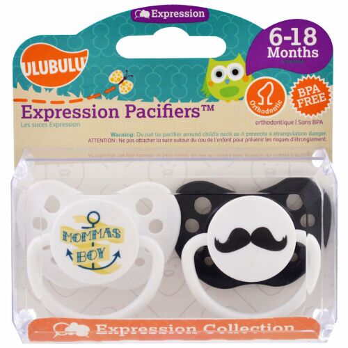 Ulubulu, エクスプレッションおしゃぶり、ママの子、髭、6～18か月、おしゃぶり2個セット (Discontinued Item)