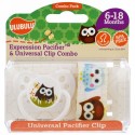 Ulubulu, Expression Pacifiers & Universal Clip Combo, Owl, 6-18 Months (Discontinued Item)