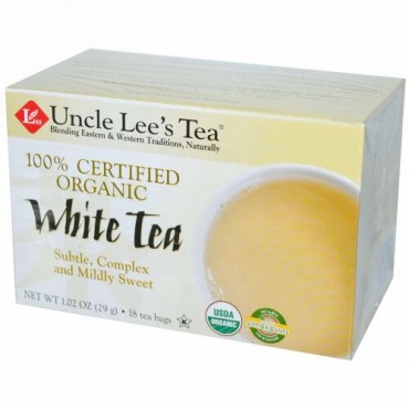 Uncle Lee's Tea, 100% 認定オーガニック、ホワイトティー、18ティーバッグ、1.02 oz (29 g) (Discontinued Item)