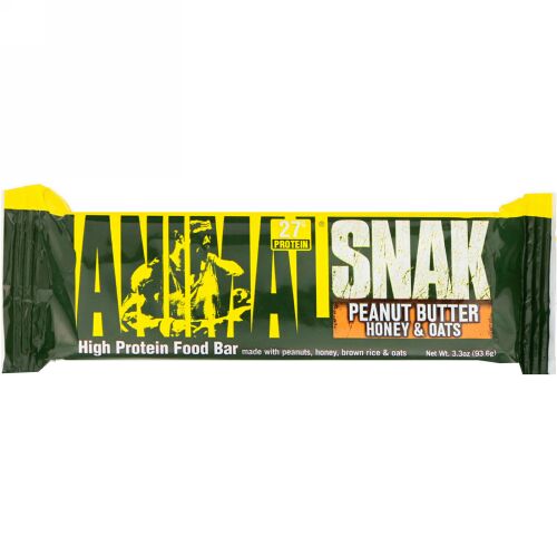 Universal Nutrition, アニマルスナックバー、ピーナッツバターハニー＆オーツ、1本、3.3 oz (93.6 g) (Discontinued Item)