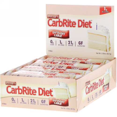 Universal Nutrition, Doctor's CarbRiteダイエットバー、バースデーケーキ、12バー、各2 oz (56.7 g) (Discontinued Item)