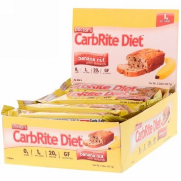 Universal Nutrition, ドクターズCarbRite Diet（カーボライトダイエット）バー、チョコレートがけバナナナッツとアーモンド、12本、各56.7g（2オンス）