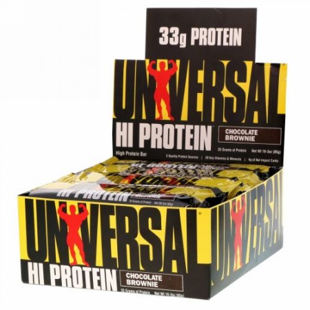 Universal Nutrition, HI Protein（HIプロテイン）バー、チョコレートブラウニー、16本、各85g（3オンス）