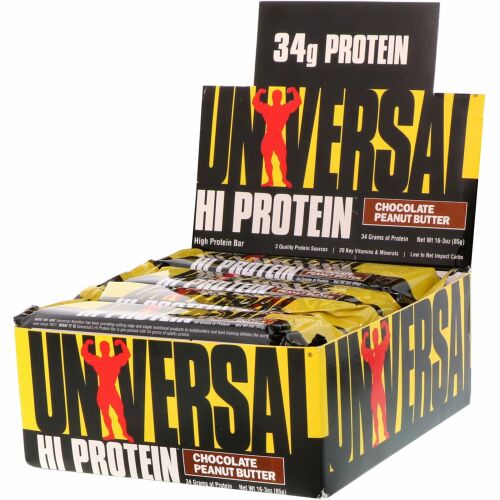 Universal Nutrition, HI Protein（ハイプロテイン）バー、チョコレートピーナッツバター、16本、各85g（3オンス）
