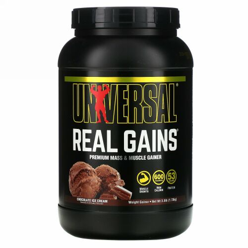 Universal Nutrition, リアルゲインズ、ウェイトゲイナー（体重増加サプリ）、チョコレートアイスクリーム、3.8ポンド（1.73 kg）