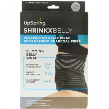 UpSpring, Shrinkxベリー、竹炭繊維入り産後ベリーラップ、サイズ L/XL、ブラック