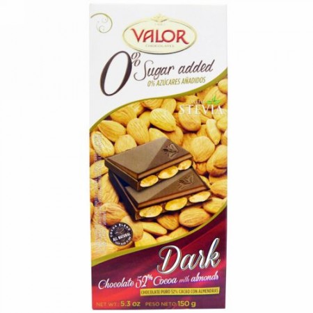 Valor, 加糖0％、ダークチョコレート、アーモンド入りココア52％、150g（5.3oz） (Discontinued Item)