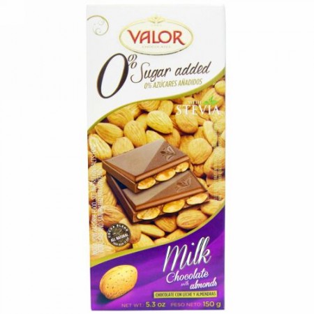 Valor, 糖分0%、アーモンド入りミルクチョコレート、5.3オンス（ 150g ） (Discontinued Item)