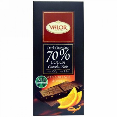Valor, ダークチョコレート、 70% カカオ、 オレンジ入り、 3.5 オンス (100 g) (Discontinued Item)