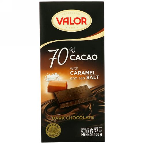 Valor, Dark Chocolate, 70% Cacao, With Caramel and Sea Salt, 3.5 oz (100 g) (Discontinued Item)