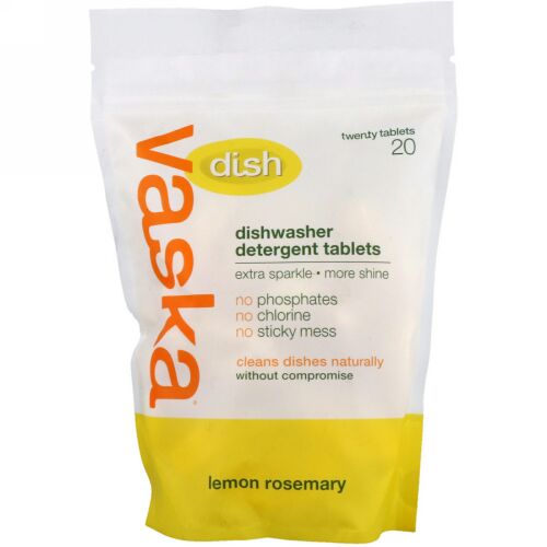 Vaska, Dish, Dishwasher Detergent Tablets, Lemon Rosemary, 20 Tablets (Discontinued Item)