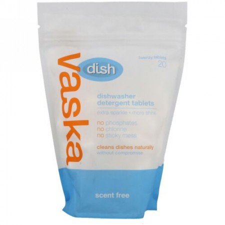 Vaska, Dish, Dishwasher Detergent Tablets, Scent Free, 20 Tablets (Discontinued Item)