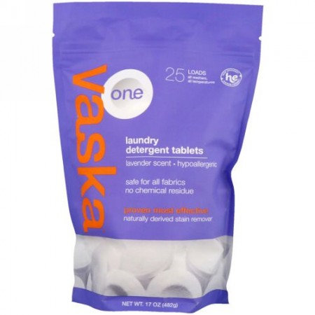 Vaska, One, Laundry Detergent Tablets, Lavender Scent, 25 Loads, 17 oz (482 g) (Discontinued Item)