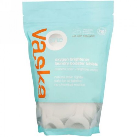 Vaska, One, Oxygen Brightener, Laundry Booster Tablets, 25 Tablets (Discontinued Item)