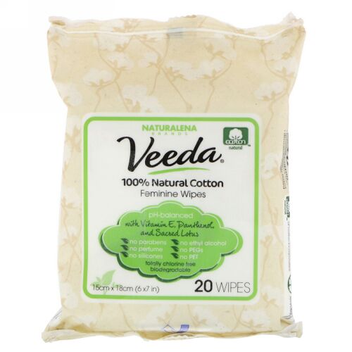Veeda, 100% Natural Cotton Feminine Wipes, 20 Wipes (Discontinued Item)