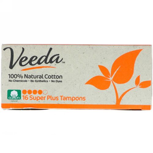 Veeda, 100% Natural Cotton Tampon, Super Plus, 16 Tampons (Discontinued Item)