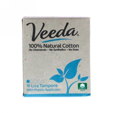 Veeda, 100% Natural Cotton Tampon with Plastic Applicator, Lite, 16 Tampons (Discontinued Item)