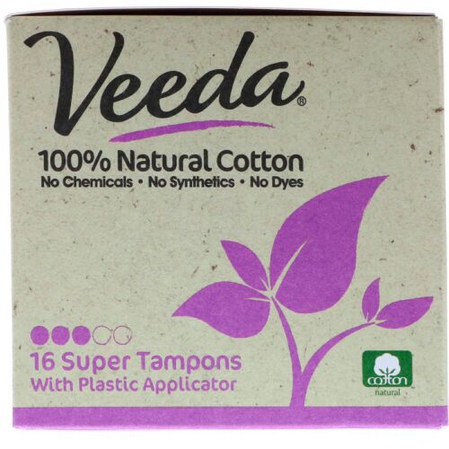 Veeda, 100% Natural Cotton Tampon with Plastic Applicator, Super, 16 Tampons (Discontinued Item)
