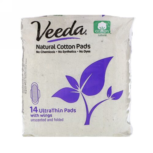 Veeda, Natural Cotton Pads with Wings, Ultra Thin, 14 Pads (Discontinued Item)