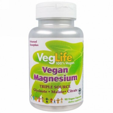VegLife, ビーガンマグネシウム, トリプルソース, 90錠 (ベジカプセル)