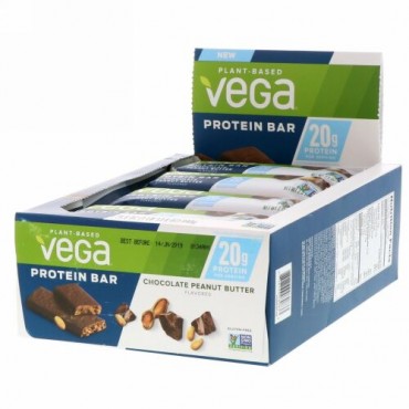 Vega, プロテインバー、チョコレートピーナッツバター、12本、各2.5 oz (70 g)