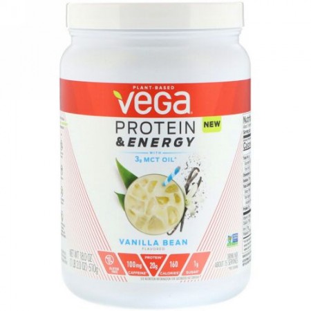 Vega, Protein & Energy, Vanilla Bean, 1.1 lbs (510 g) (Discontinued Item)