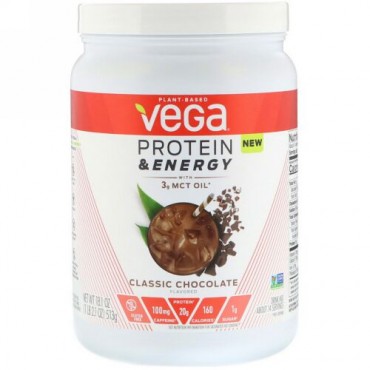 Vega, Protein & Energy with 3g MCT Oil, Classic Chocolate, 18.1 oz (513 g) (Discontinued Item)