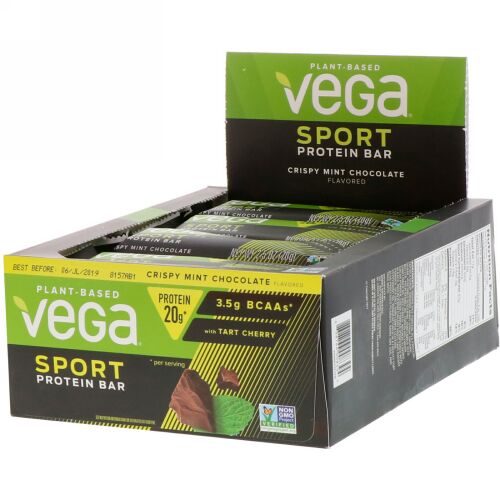 Vega, スポーツ、プロテインバー、クリスピーミントチョコレート、12本、各2.5 oz (70 g) (Discontinued Item)
