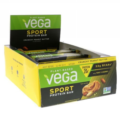 Vega, Sport Protein Bar, Crunchy Peanut Butter, 12 Bars, 2.5 oz (70 g) (Discontinued Item)