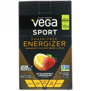 Vega, スポート、シュガーフリー エナジャイザー、ストロベリー レモネード、30パック、各0.12 oz (3.5 g) (Discontinued Item)