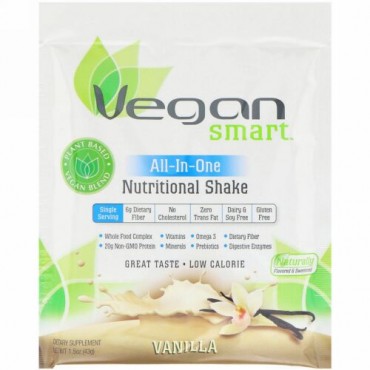 VeganSmart, オールインワン栄養シェイク、バニラ、1.5オンス (43 g) (Discontinued Item)