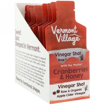 Vermont Village, Organic, Apple Cider Vinegar Shot, Cranberries & Honey, 12 Pack, 1 oz (28 g) Each (Discontinued Item)