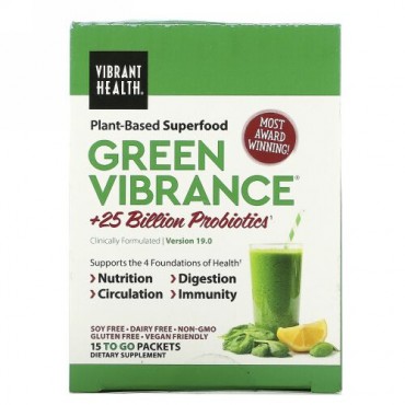 Vibrant Health, グリーンバイブランス +250億の善玉菌、バージョン14.1、15包、6.4オンス (181.5 g)