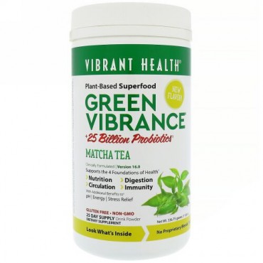 Vibrant Health, グリーンバイブランス+250億のプロバイオティクス、バージョン16.0、抹茶、11.88 oz (336.75 g) (Discontinued Item)